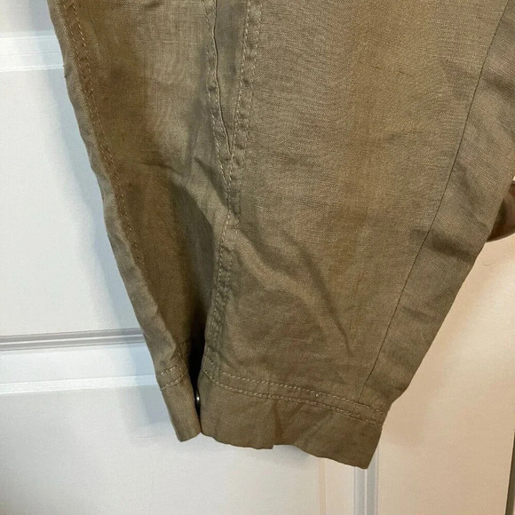 Cassis 100% Linen Tan Pant Capri Pants Neutral Trousers Crop Adjustable Cuff - Picture 3 of 8